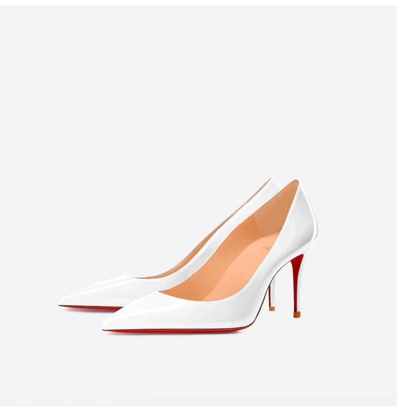 Women Heels Naked Color Women's Elegant High Heel Luxury Black Shoes Woman 2026 Red Shiny Bottoms Pointed Toe Party Ladies Women