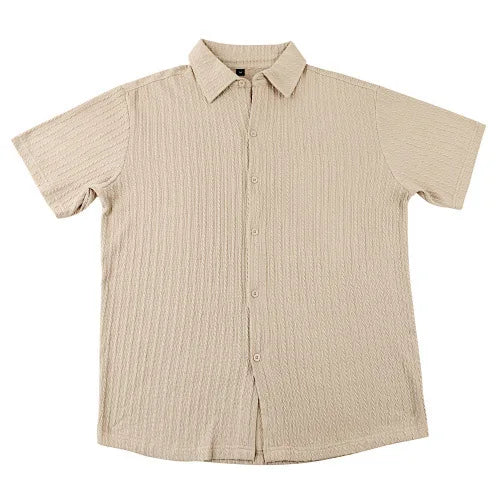 European and American Men's Casual Jacquard Shirt Men's Summer Solid Color Lapel Breathable Men's Short-Sleeved Shirt Top