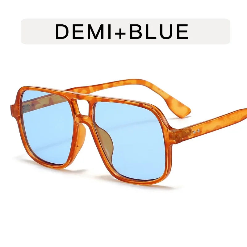 Vintage Double Bridge Square Pilot Sunglasses Women For Men Sun Glasses Punk Oversized Big Frame Luxury Brand Designer Shades