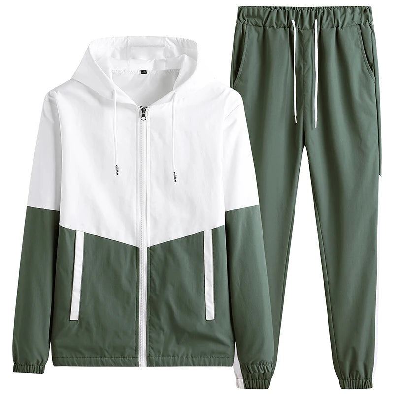 New Spring Men Casual Sets Mens Hooded Tracksuit Sportswear Jackets+Pants 2 Piece Sets Hip Hop Running Sports Suit 5XL