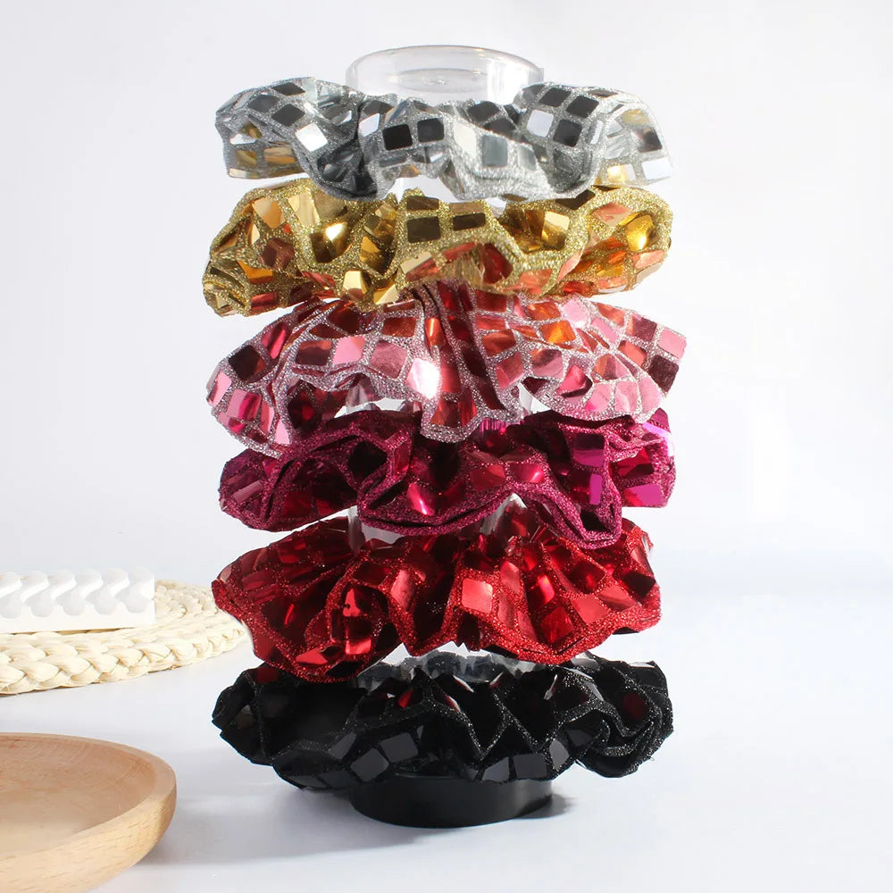Square sequined large intestine hair band high elastic ponytail women's high-end fabric headrope hair accessories