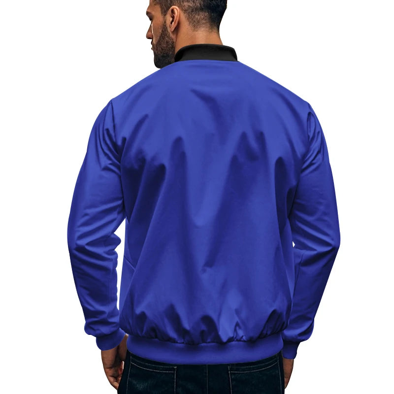 2024 New Spring And Autumn Men's Stand Collar Jacket Solid Color Leisure Sports Long Sleeve Zipper Coat Straight Tube Large Size