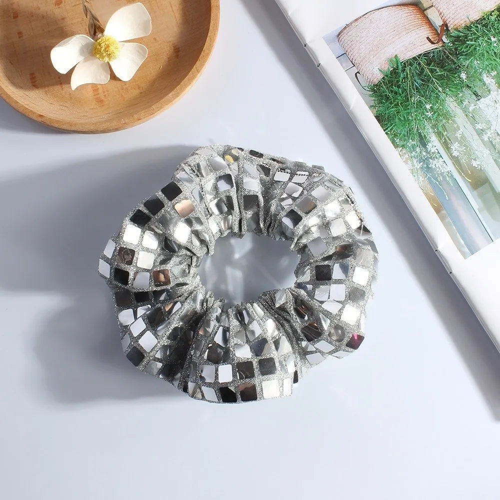 6pcs Square Sequin Sequin Hair Rope Retro Disco Pleated Design Rubber Bands Set Ponytail Holder Super Shiny