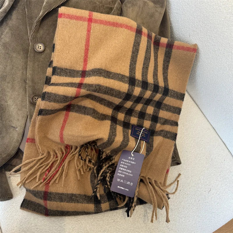 Faux Cashmere Plaid Scarf British Classic Style Light Luxury Unisex Warm Winter Autumn Neck Wrap for Couple
