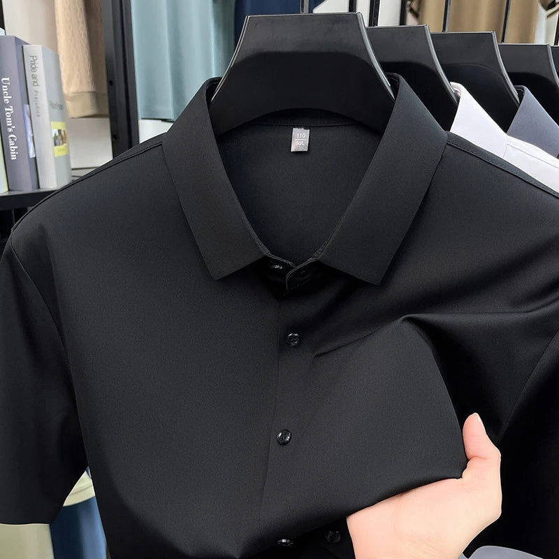 Mens Summer Business Short Sleeved Shirt Seamless Construction High Stretch Easy Care for AllDay Comfort