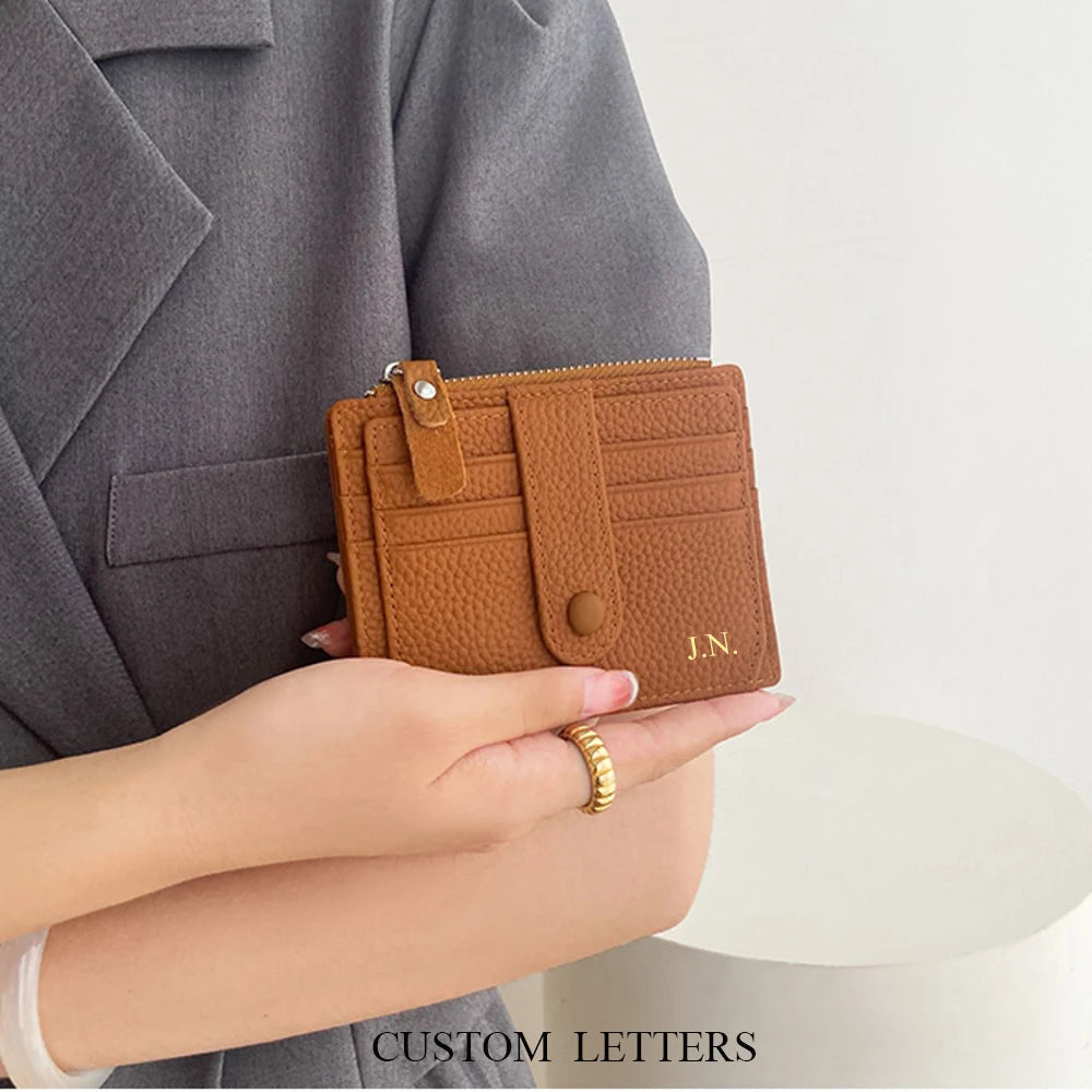 Luxury Genuine Leather Women Long Wallet Custom Name Female Card Holder Clutch Bag Fashion New Personalize Initials Purse Wallet