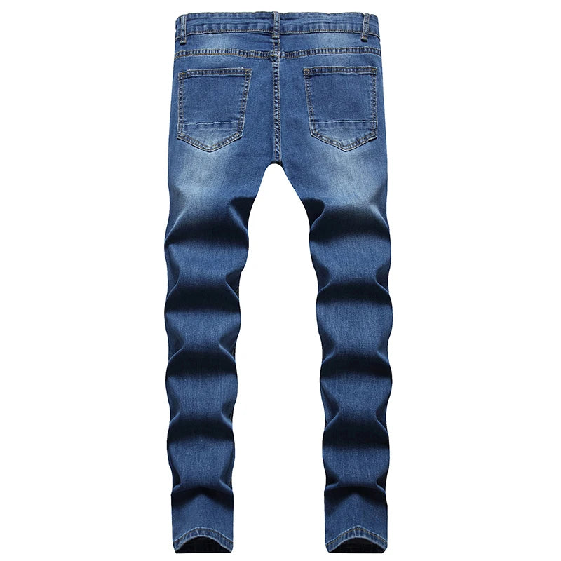 Fashion Men's Slim Jeans New Casual Pencil Pants Zipper Hole Denim Pants Punk Skinny Pantalones High Street Clothing Slim Jeans