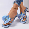 Clip Toe Flower Decor Summer Slippers for Women White Comfort Non Slip Beach Flip Flops Woman Fashion Square Toe Flat Sandals