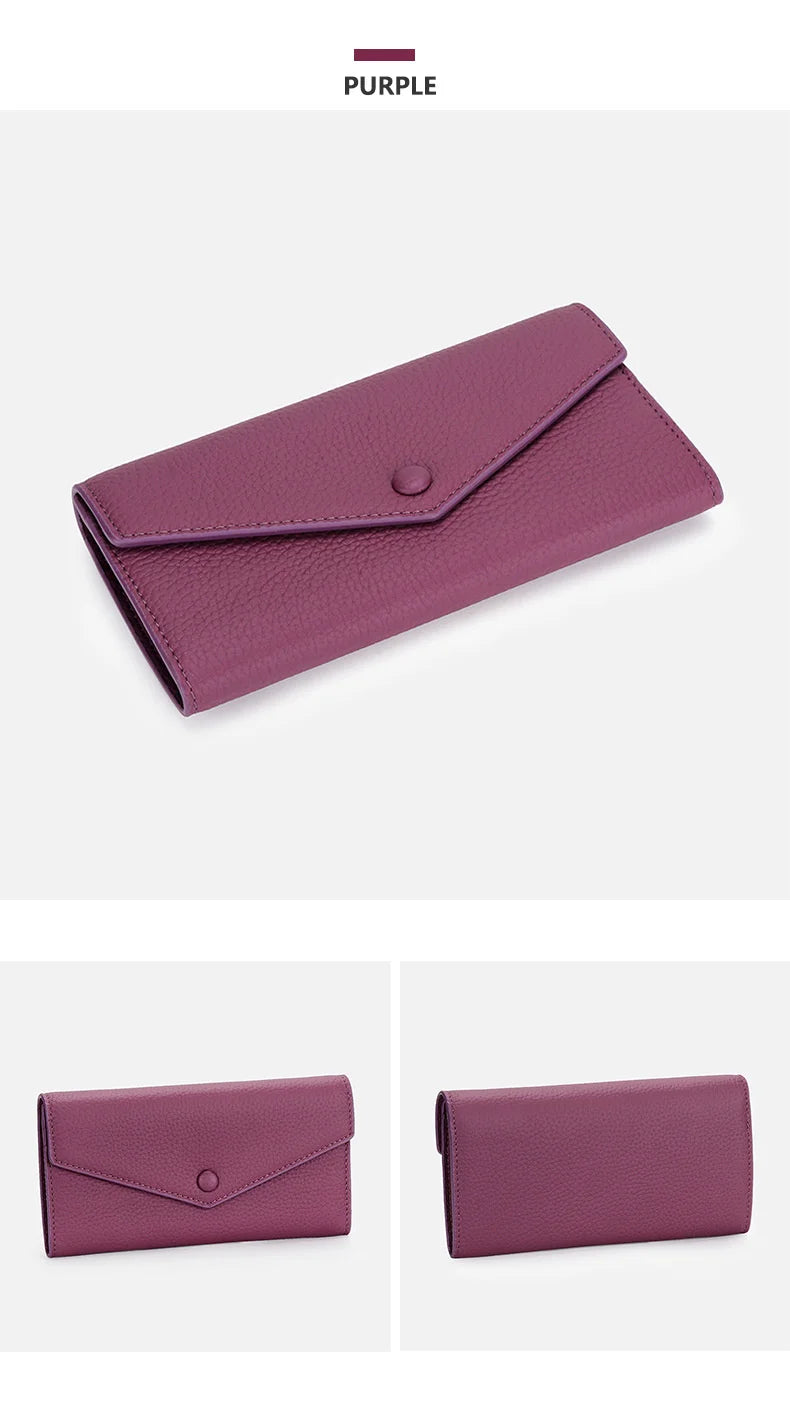 Ladies Genuine Leather Long Wallet Women's Large Capacity Clutch Wallet Envelope Multifunctional Mobile Phone Wallet Purse