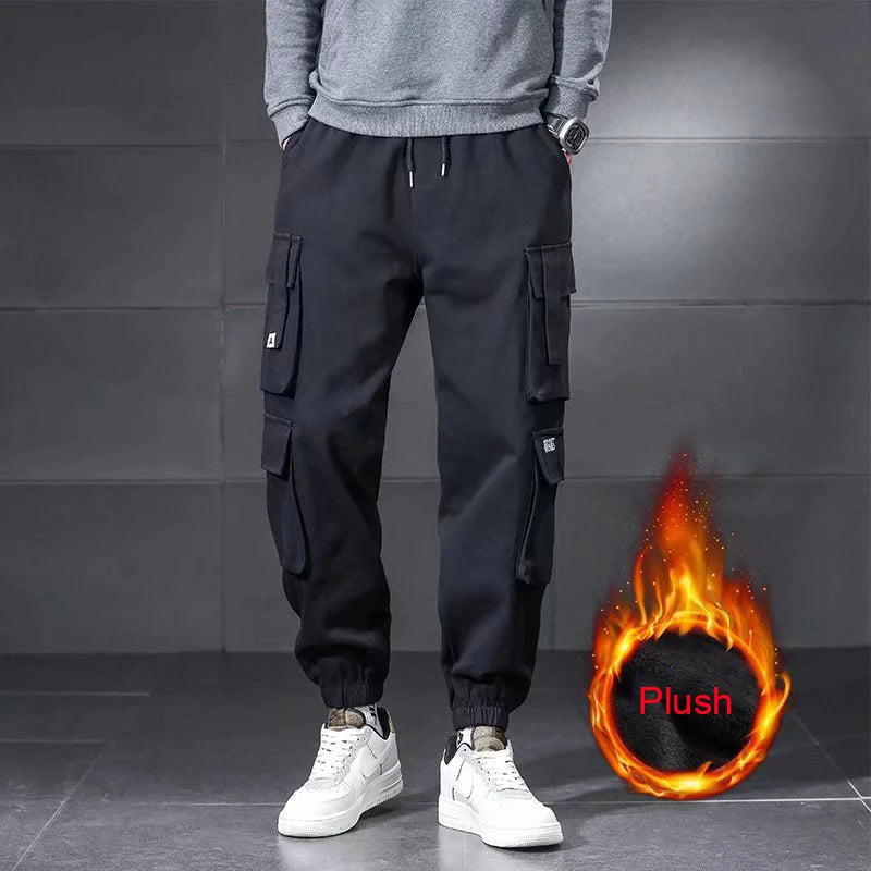 New Winter Lambswool Outdoor Waterproof Cargo Pants Men Warm Casual Pants Men Sportswear Winter Sports Outwear Sweatpants