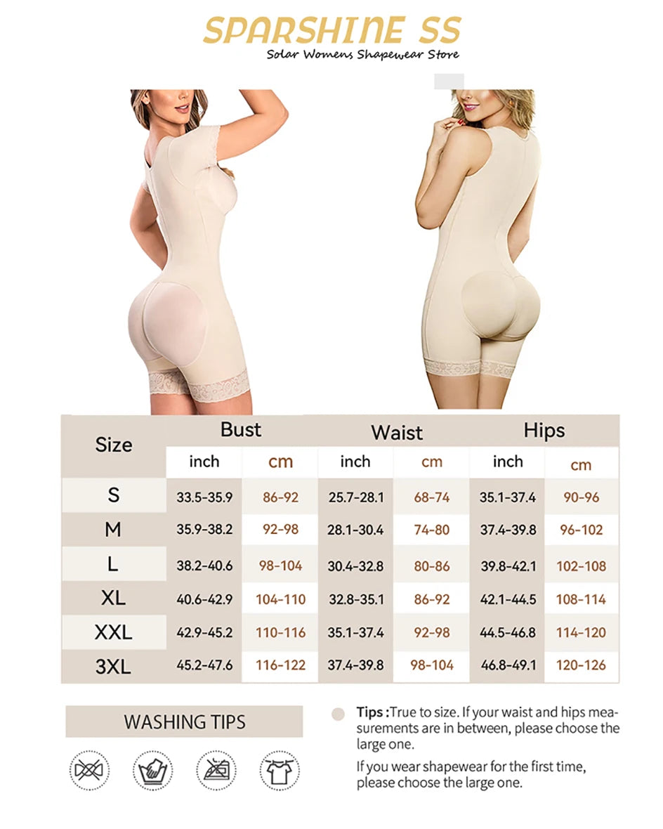 Women Full Body Shaper Colombian Shapewear Bodysuit PostpartumTummy Control Long Sleeve Faja With Bra Butt Lifter Plus Size