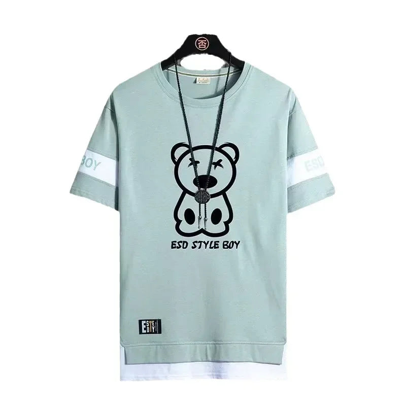 T-shirt for Men Short Sleeves Male T Shirts Korean Style Streetwear Print Harajuku Oversize T Shirt Casual Clothing Sleeve Tops