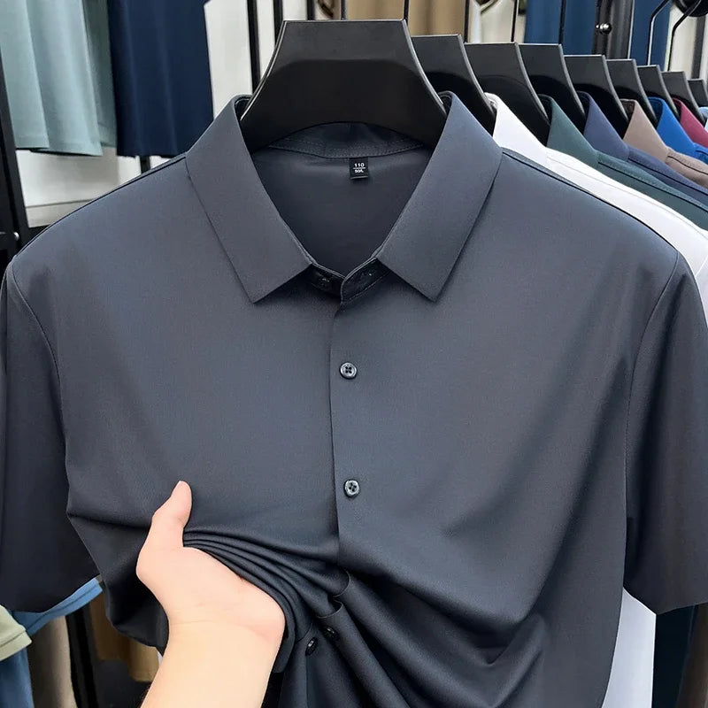 Mens Summer Business Short Sleeved Shirt Seamless Construction High Stretch Easy Care for AllDay Comfort