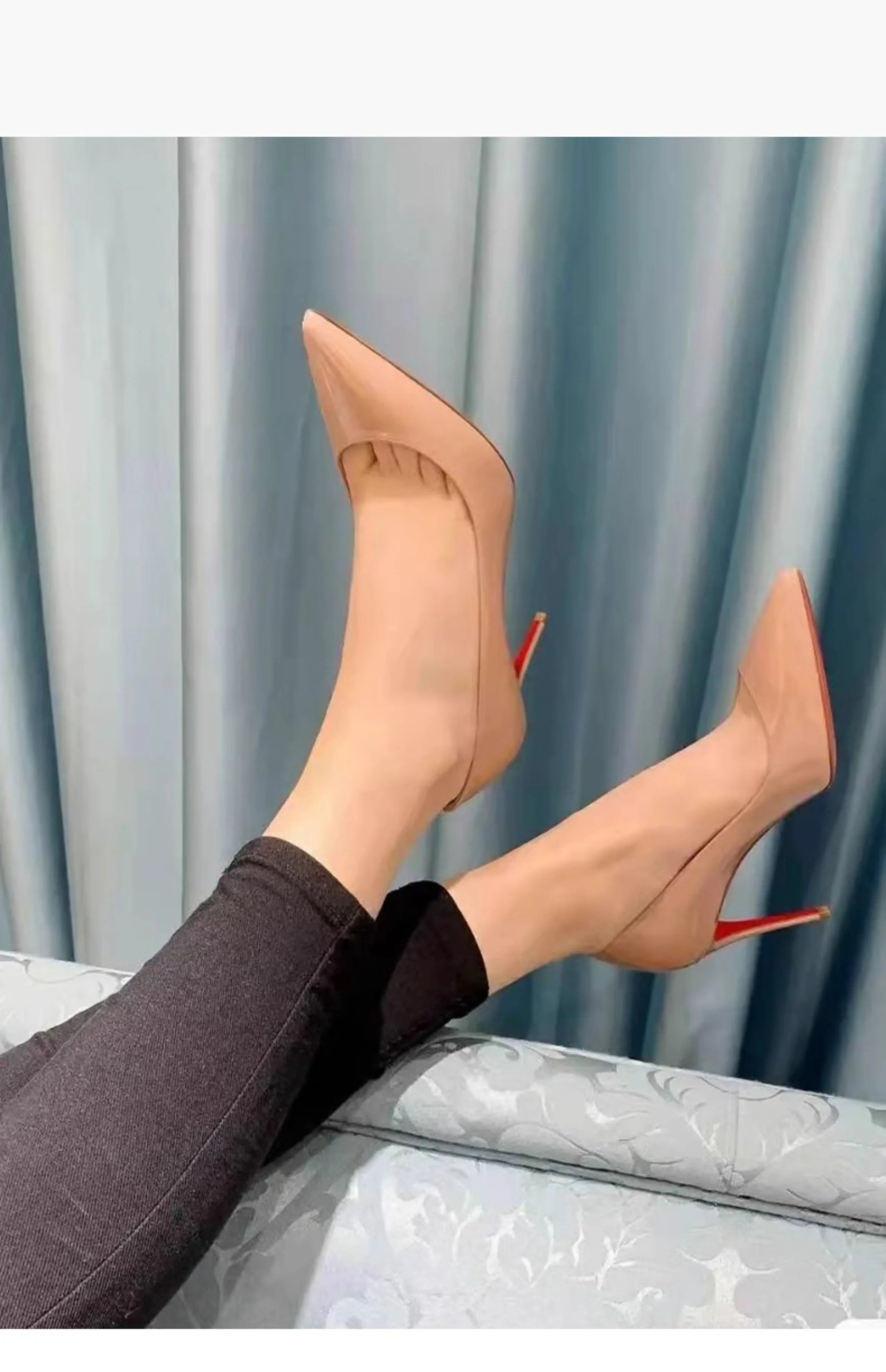 Women Heels Naked Color Women's Elegant High Heel Luxury Black Shoes Woman 2026 Red Shiny Bottoms Pointed Toe Party Ladies Women