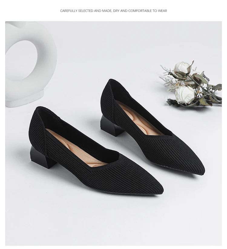 2026 New Women's High Heels Large 42/43 Fashion Pointed Anti slip Rubber Bottom Knitted Breathable Shoes