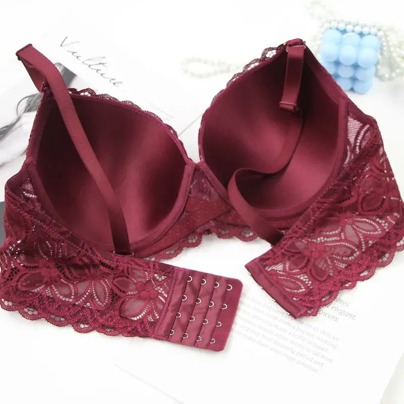 New Sexy Floral Lace Kint Underwire Push Up Bras Padded Bow Thin Mold CDE Cup Underwear For Women Plus Size Breathable Lingerie