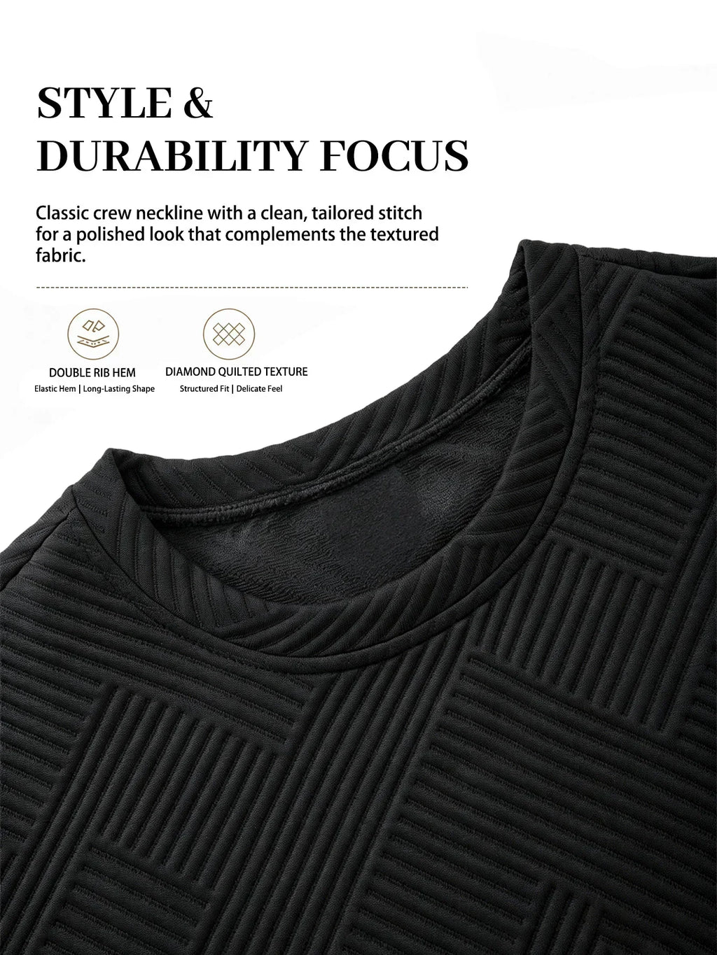 Men's Crew Neck Short Sleeve T-Shirt Diamond Jacquard Textured Breathable Solid Color Casual Summer Basic Tops