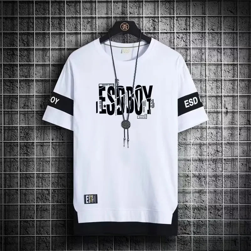 Summer T-shirt for men Round Neck Short sleeved T-shirt Top Clothes for Fashion Brand Slim Fit  men's  trend color blocking top