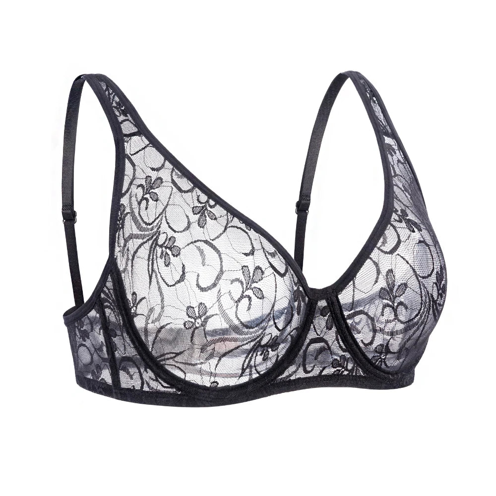 Bras For Womens Plus Size Lace Bra Underwire Female Underwear Embroidery Mesh See Through Sexy Lingerie Brassiere BH Tops