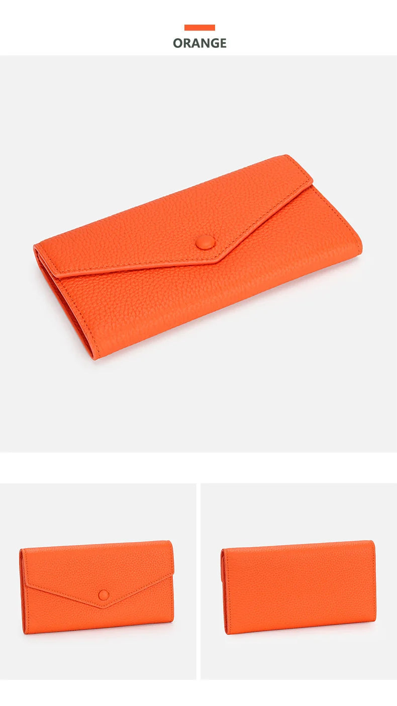 Ladies Genuine Leather Long Wallet Women's Large Capacity Clutch Wallet Envelope Multifunctional Mobile Phone Wallet Purse