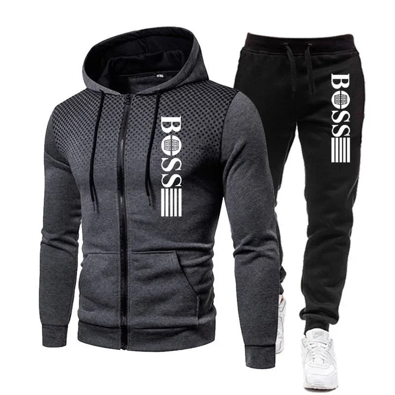 Two-piece Set of Warm Sportswear for Autumn and Winter, 2026New Style Fashionable Men's Zipper Hoodie + Casual Pants Set