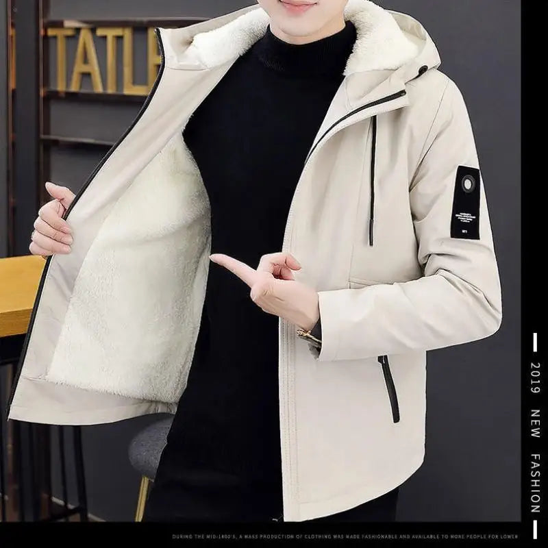 New Trench Coat Men's Solid Color Hooded Jacket Young and Middle-Aged Korean Style Slim Fit Jacket Casual Long Tops Parkas Coats