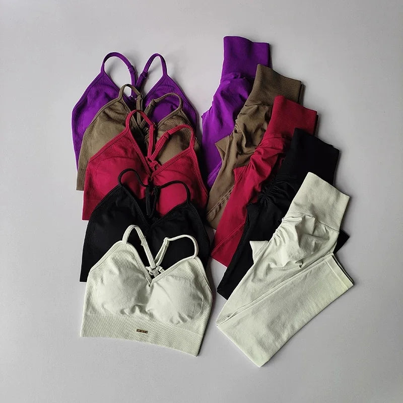 Seamless Yoga Set Padded Push Up Bra High Waist Butt Lift Leggings Breathable Gym Workout Suit