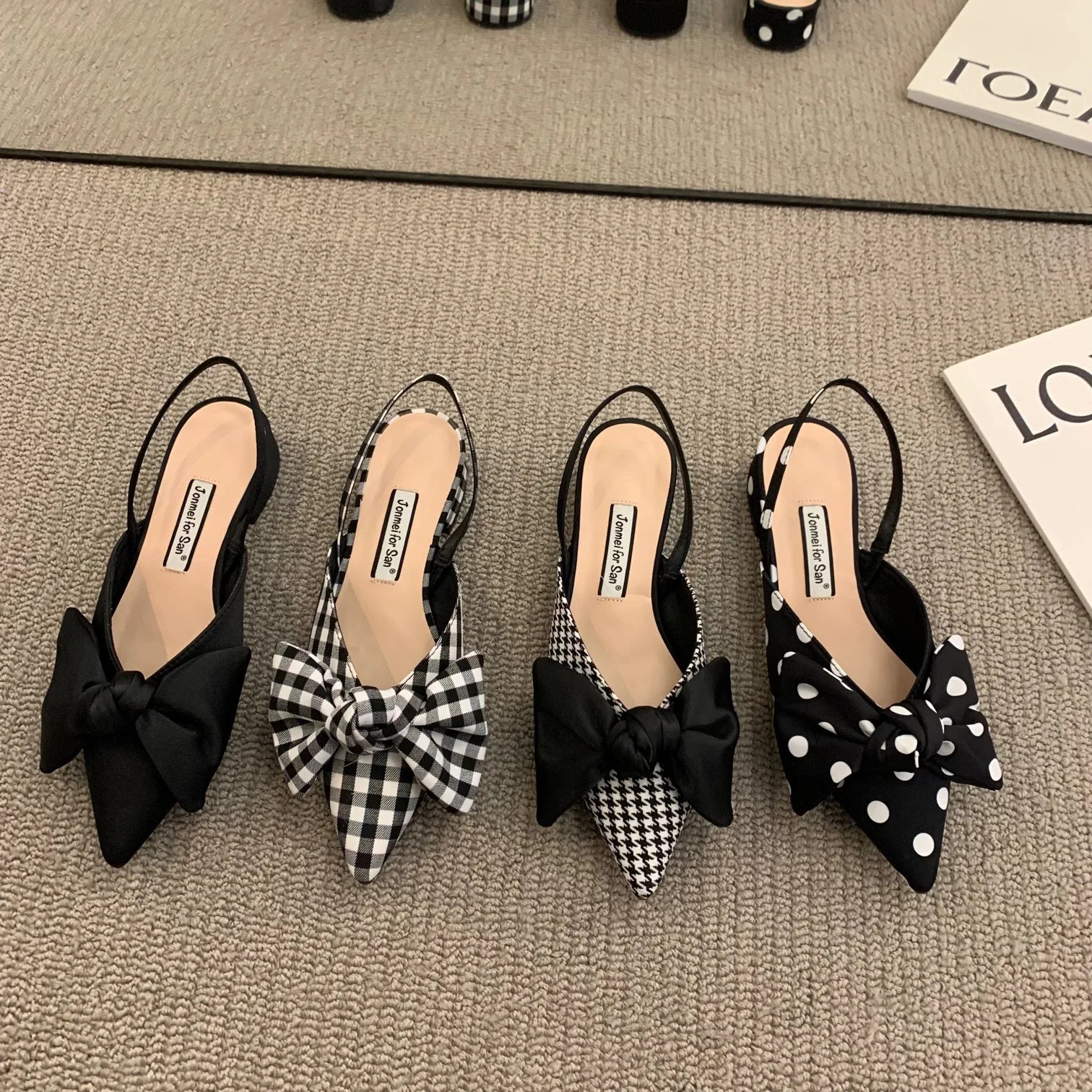 Bow Sandals Women 2026 Summer Pointed Low Heel Sandals Women Fashion Baotou Thin Strap Sandals High Heels Sandalias De Mujer