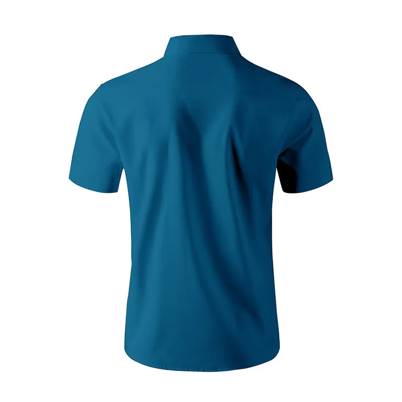 2025 New Men's Business Casual Solid Color Short Sleeved Shirt for Summer Fashion No Ironing Comfortable and Versatile Top