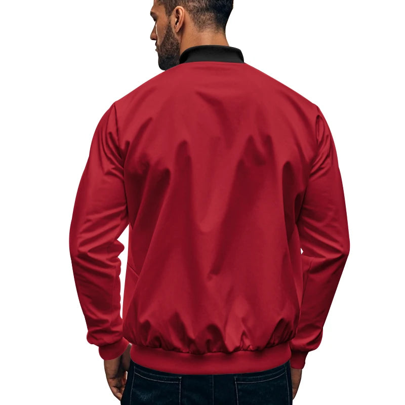2024 New Spring And Autumn Men's Stand Collar Jacket Solid Color Leisure Sports Long Sleeve Zipper Coat Straight Tube Large Size
