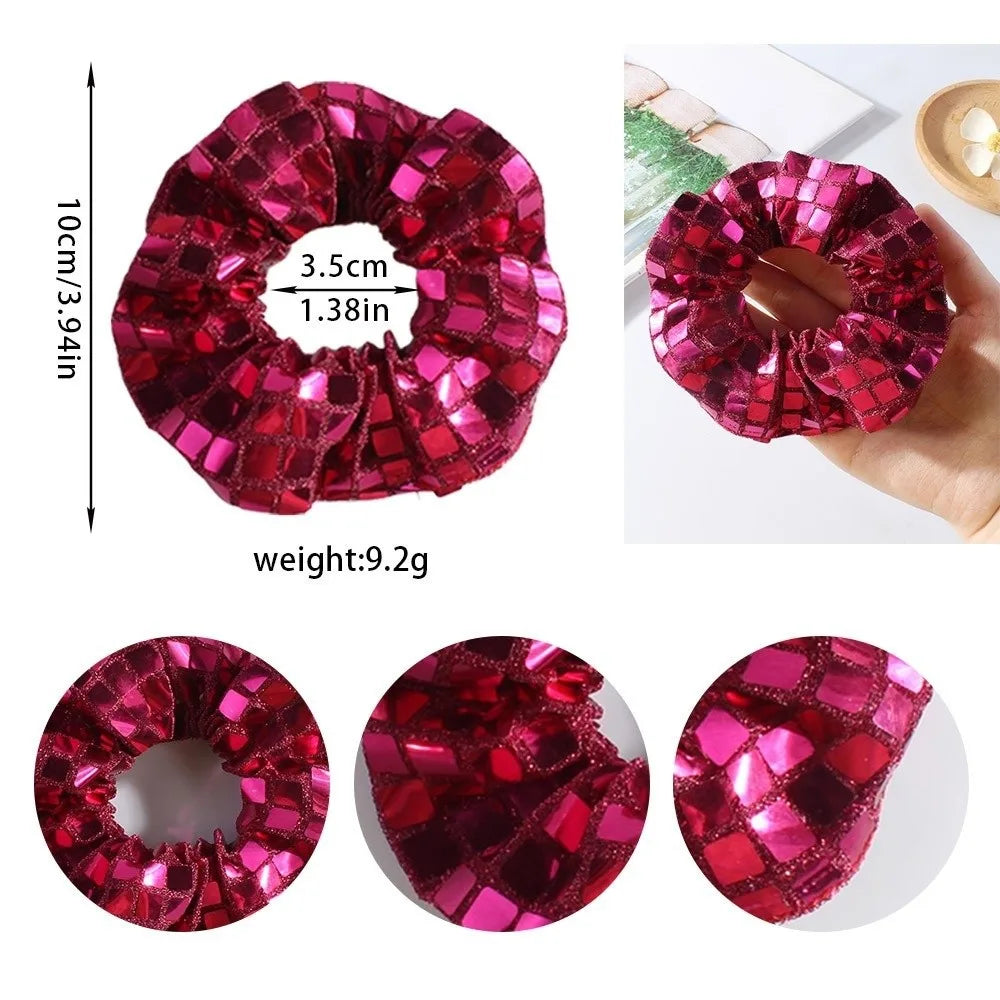 6pcs Square Sequin Sequin Hair Rope Retro Disco Pleated Design Rubber Bands Set Ponytail Holder Super Shiny Women's Hair Ties