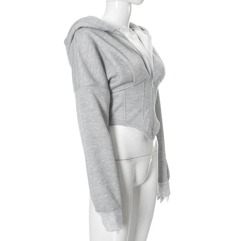 Crop Zip Up Jackets Hoodie Tops Y2K Streetswear 2024 Women Winter Clothes Sexy Fashion Sweatshirts Cropped Coat Jackets Tops