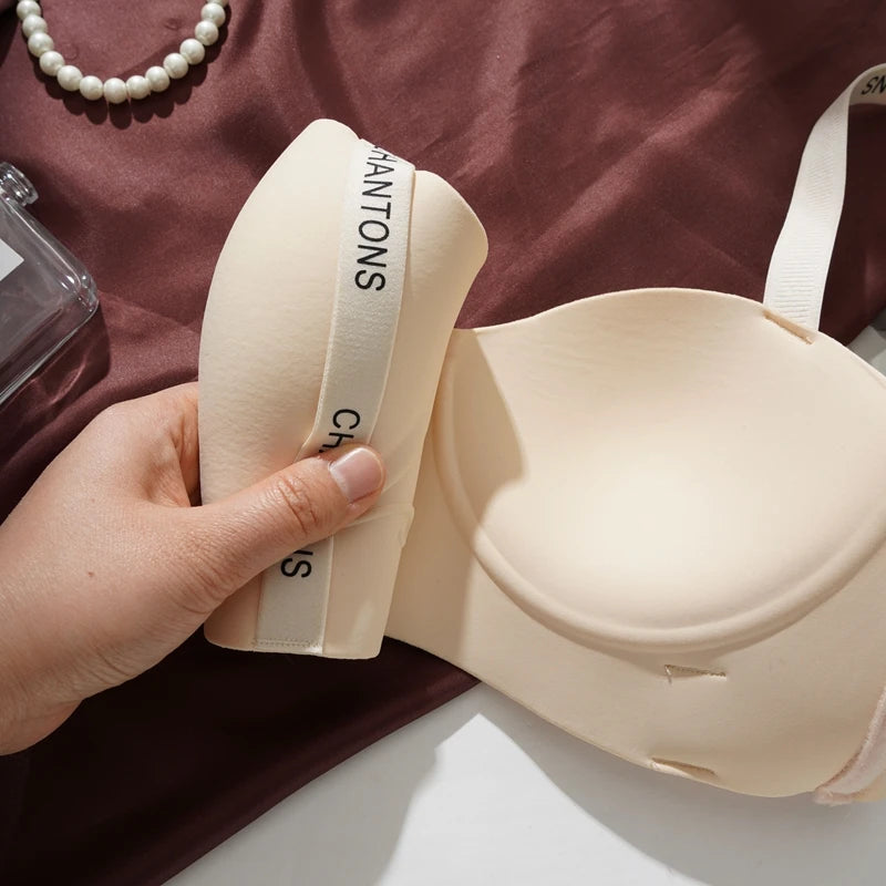 Seamless Underwear Women's Small Breasts Push Up And Without Wire Rings To Shrink Side Breasts Letter Strap Bra