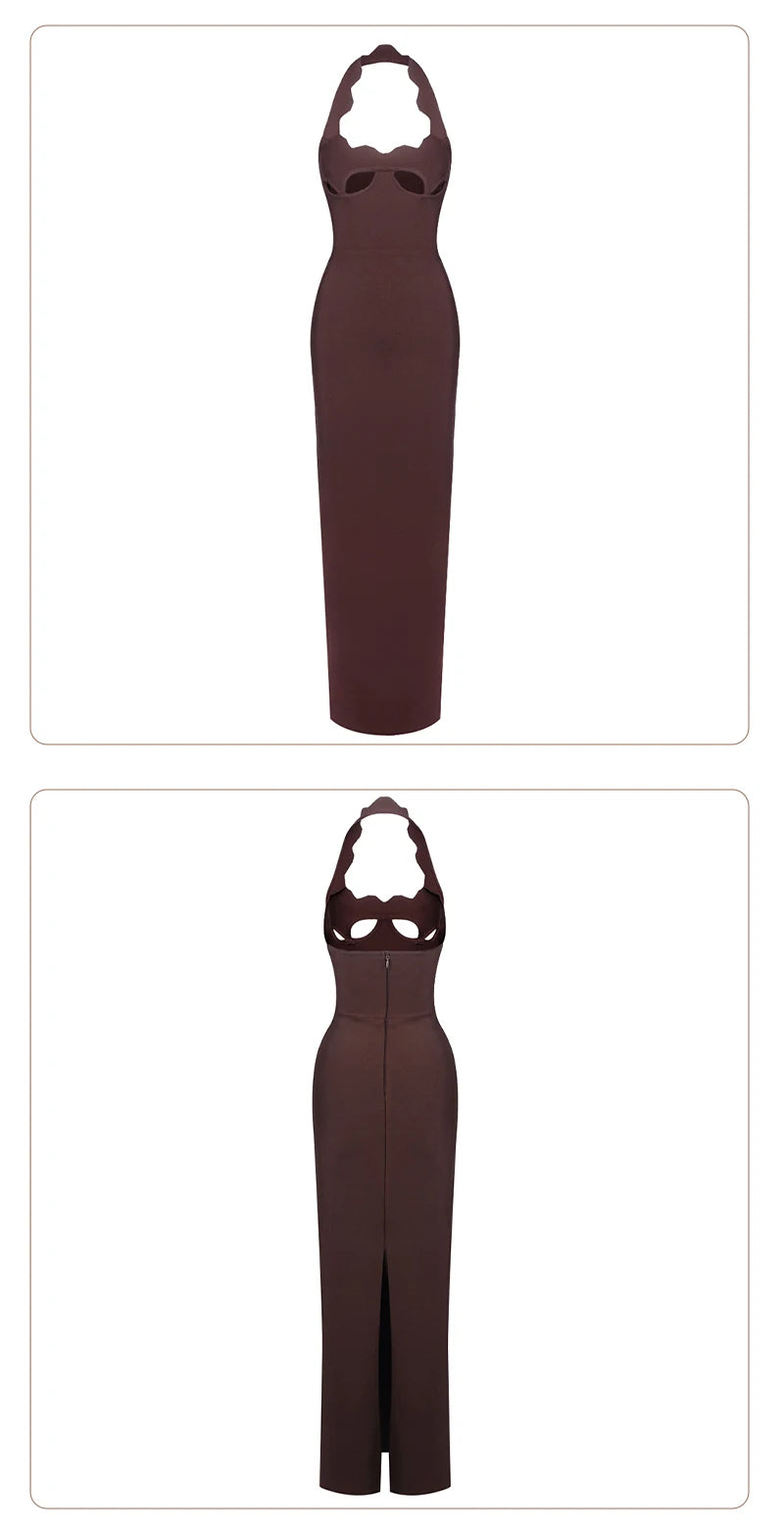 VC Black Halter Elegant Dress For Women 2025 New Summer Evening Party Celebrity Bodycon Long Dress Red Brown Prom Vestido