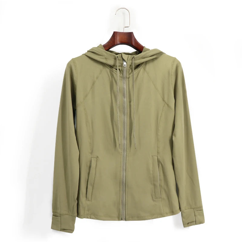 Autumn Winter Sport Jacket Women Quick Dry Fitness Gym Jacket Windbreaker Running Hoodies Long Sleeve Yoga Shirts Top Sportswear