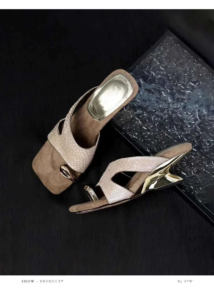 French Fairy Tale Style Metal Buckle Wedge Heel Soft Bottom Fashionable Sandals Women Summer New No Fatigue Slip-On Shoes