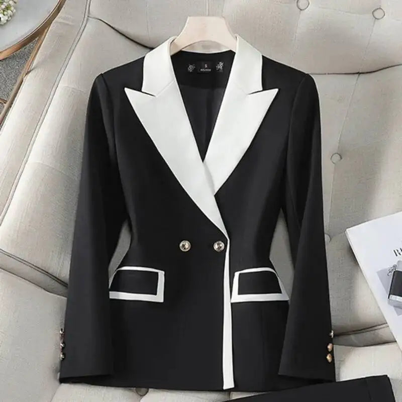 XFPV Office Lady Women Long Sleeves Blazer 2025 Autumn New Contrast Color Double Breasted Notched Loosĺe Blazers Coat Autumn New