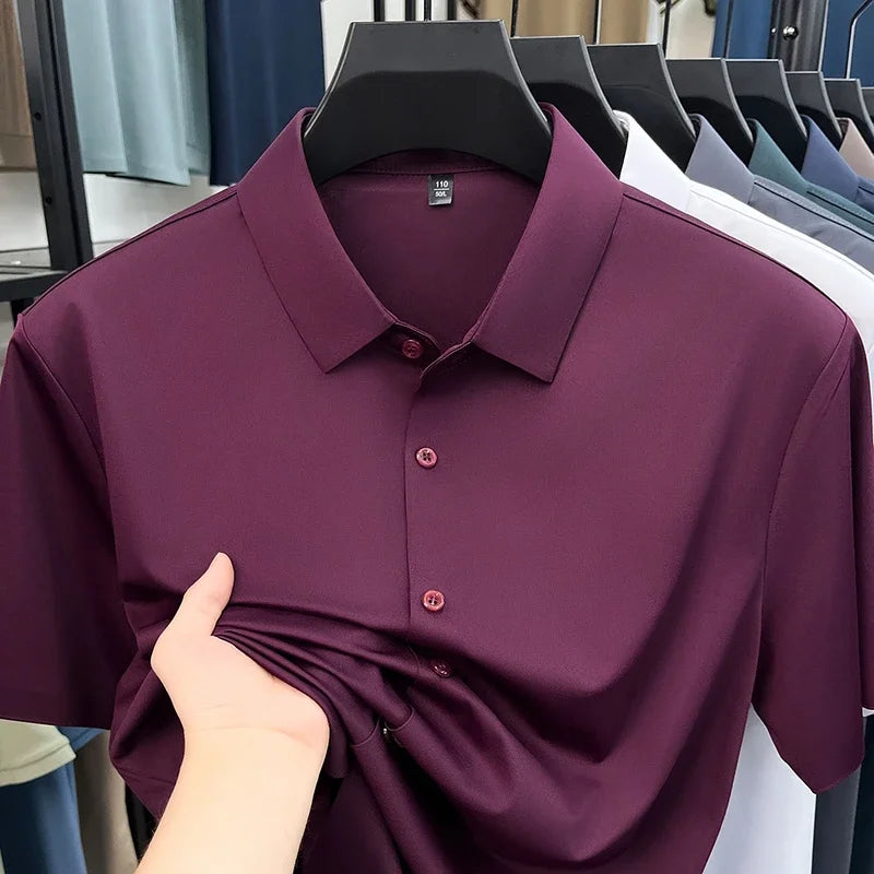 Mens Summer Business Short Sleeved Shirt Seamless Construction High Stretch Easy Care for AllDay Comfort