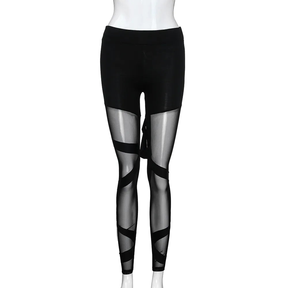 Summer Black High Waist Mesh Women Leggings Hip Push Up Sexy Gym Yoga Pants Female Translucent Sportswear Seamless Leggings