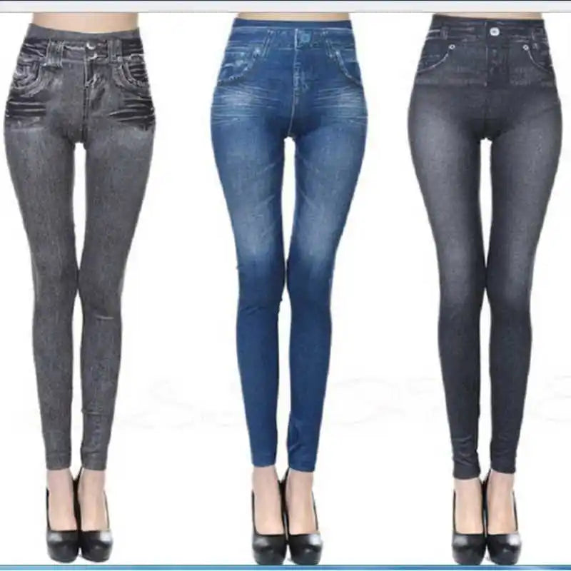 2025 Slim Women Workout Leggings Faux Denim Jeans Leggings Fashion Fitness Leggings High Waist Pencil Plus Size Pants for Women