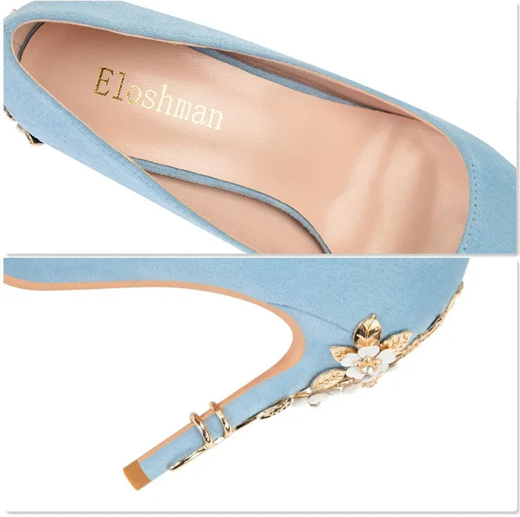 High End Metal Flower High Heels New European American Fashion Luxury Sexy Pointed Women's Shoes Banquet Party Casual Shoes