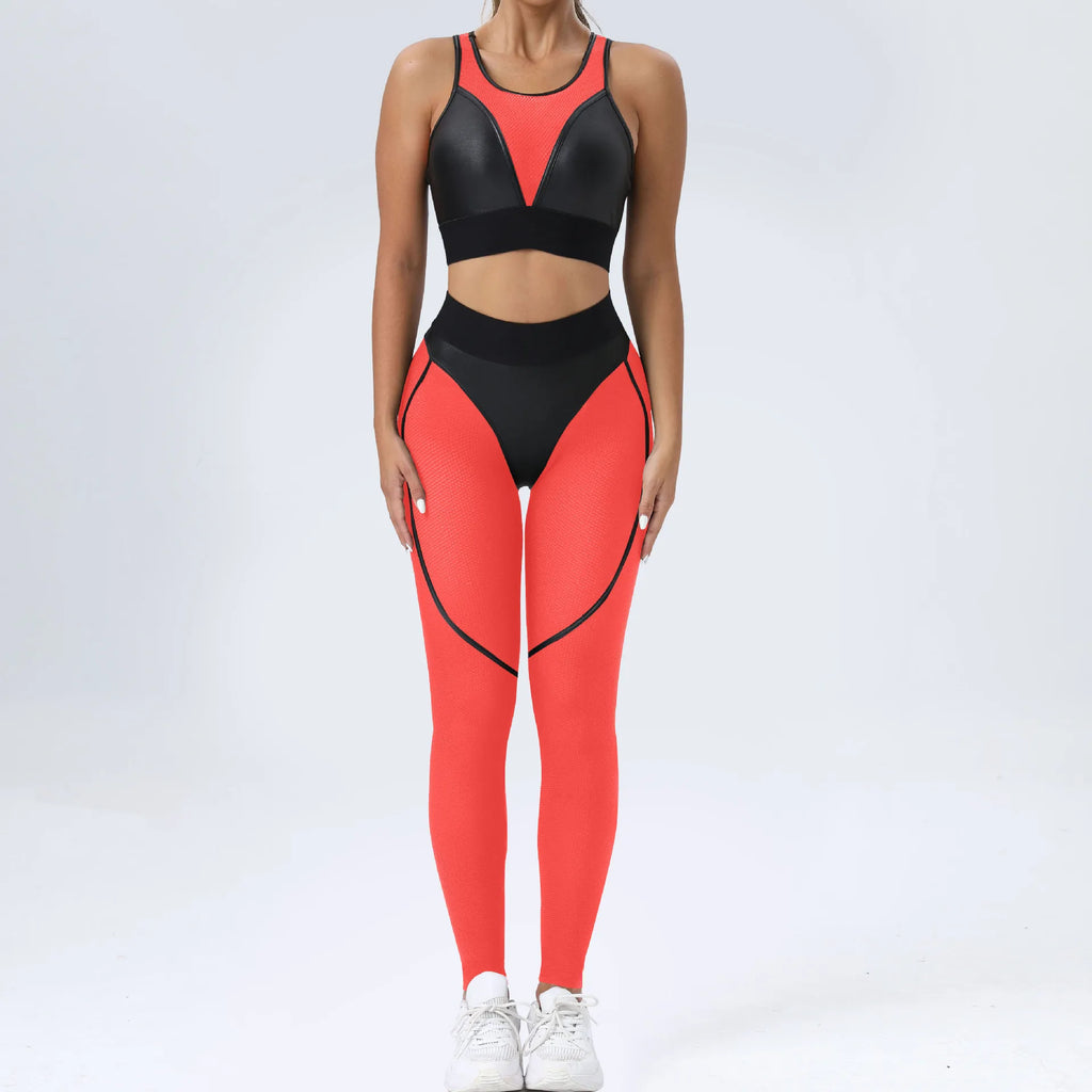 Mesh Gym Set Woman Sportswear Sexy Transparent Sports Suit for Fitness Sport Outfit Honeycomb Yoga Clothes Pink Black Orange