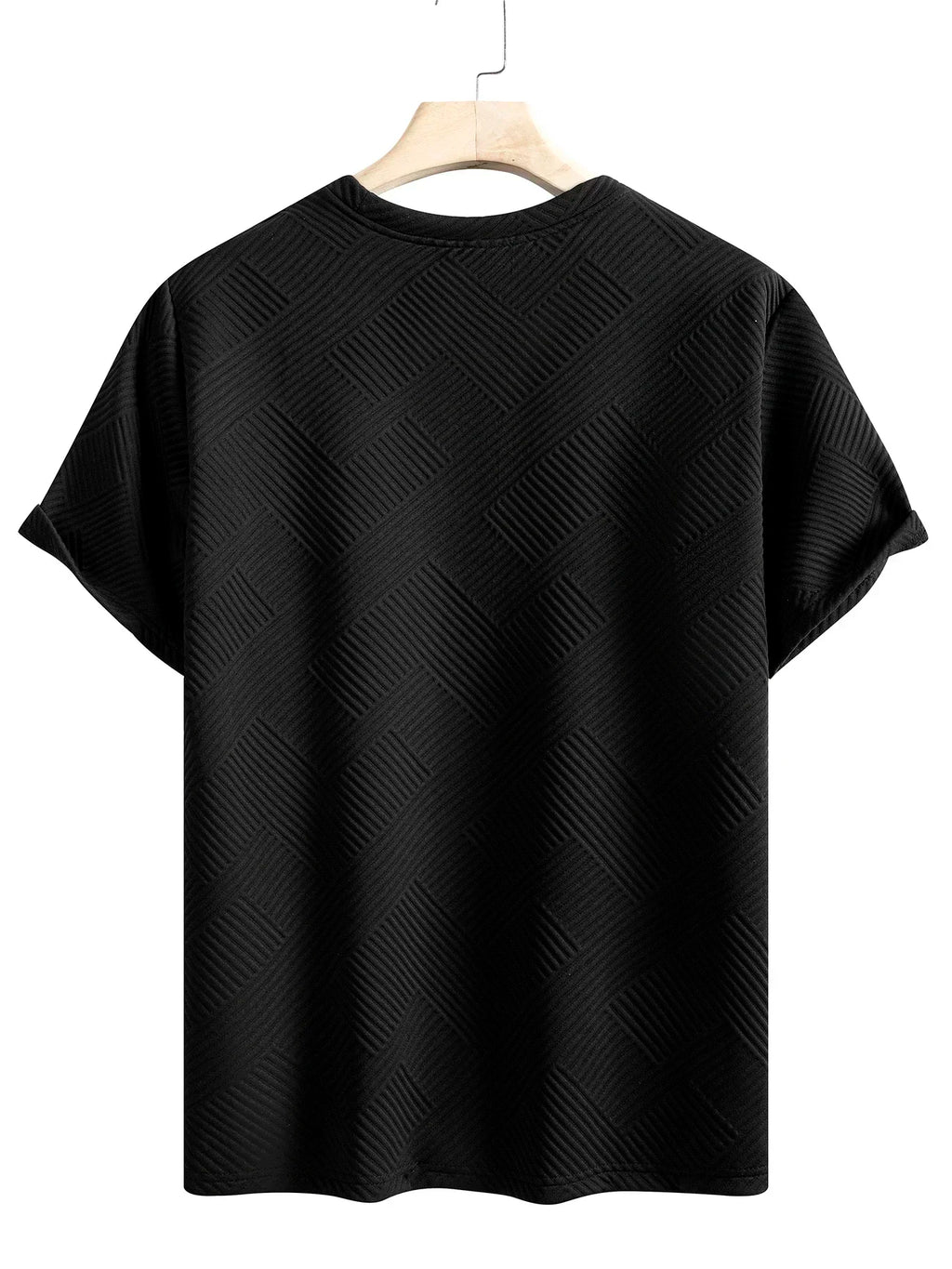 Men's Crew Neck Short Sleeve T-Shirt Diamond Jacquard Textured Breathable Solid Color Casual Summer Basic Tops