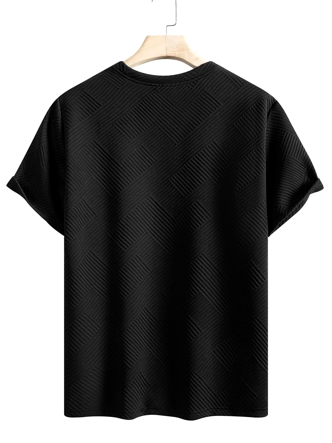 Men's Crew Neck Short Sleeve T-Shirt Diamond Jacquard Textured Breathable Solid Color Casual Summer Basic Tops