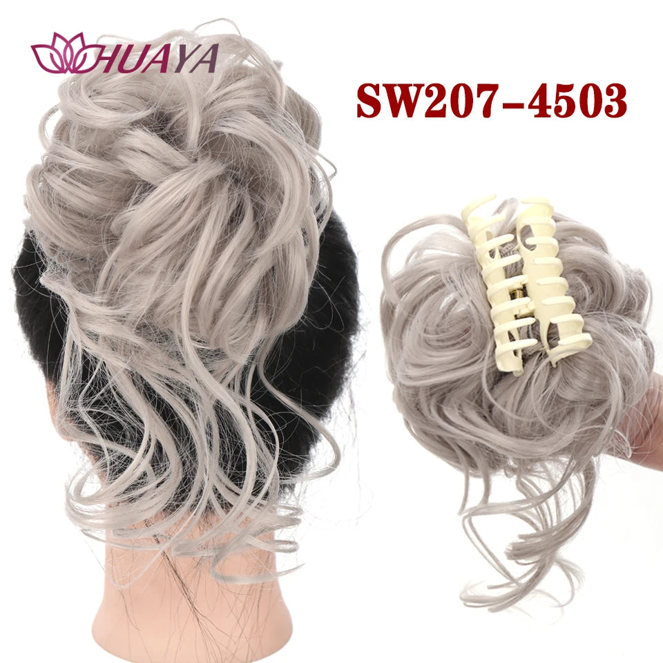 HUAYA Messy Curly Short Synthetic Hair Extension Chignon Donut Roller Bun Wig Claw Clip In Hairpiece for Women