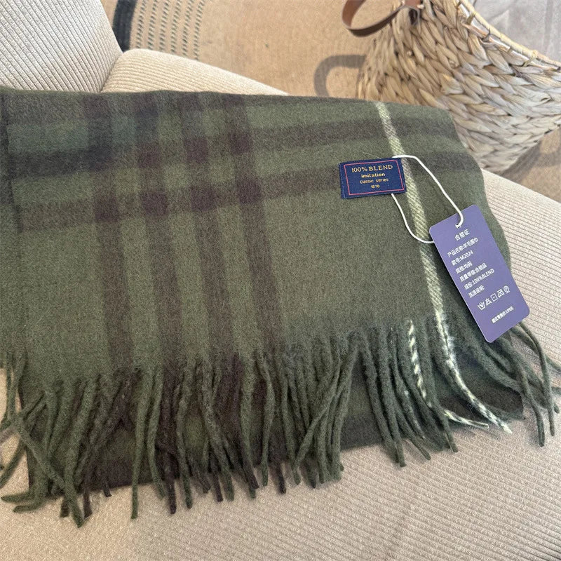 Faux Cashmere Plaid Scarf British Classic Style Light Luxury Unisex Warm Winter Autumn Neck Wrap for Couple
