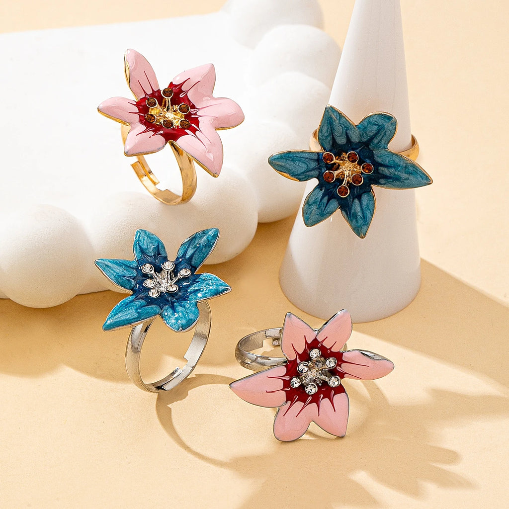 Women's Rings, Colorful Flower Rings with Enamel Craftsmanship, Elegant Rings Suitable for Daily Wear and Vacation Wear