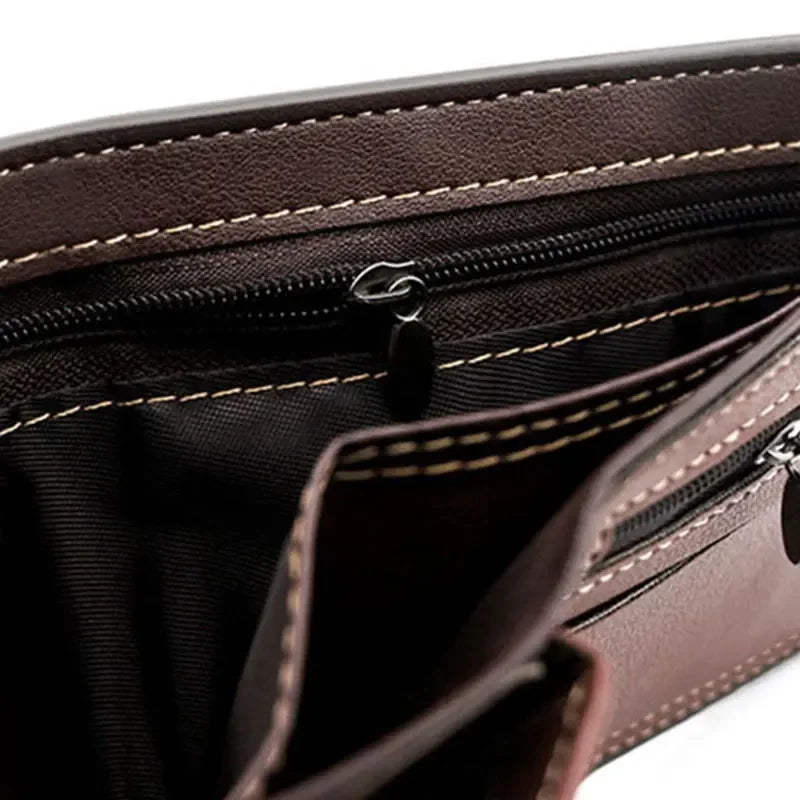 Luxury Men's Short Wallet - High Quality PU Leather Purse, Bifold Zipper Coin Pocket & Slim Card Holders with Money Clip