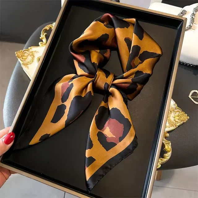 Luxury Satin Imitation Print Silk Scarf Square Women Neck Scarves Wrap Headkerchief Beach Hair Band Women's Bandana