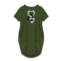 Women's heart-shaped printed pocket dress, casual round neck short sleeved dress for spring and summer women's wear